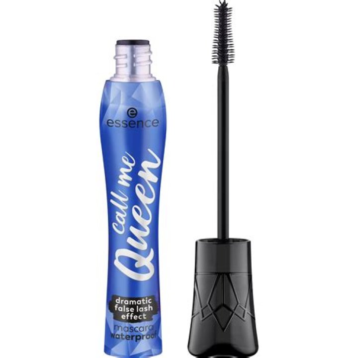 An essence mascara bottle and applicator side-by-side on a white background.