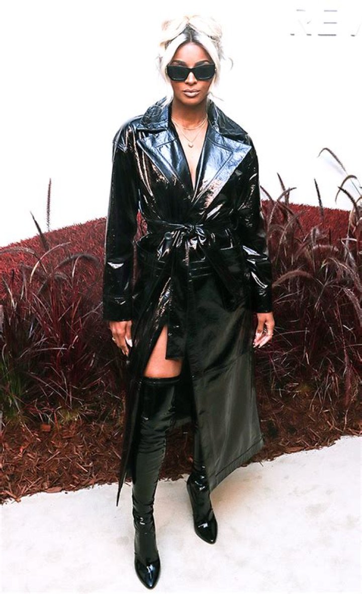 Ciara in a black coat dress