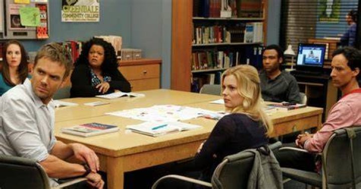 COMMUNITY, l-r: Gillian Jacobs, Joel McHale, Danny Pudi, Jim Rash, Ken Jeong, Alison Brie, Paget Brewster in 'Emotional Consequences of Broadcast Television' (Season 6, Episode 13, aired June 2, 2015). ph: Eddy Chen/&copy;Yahoo!/courtesy Everett Collection