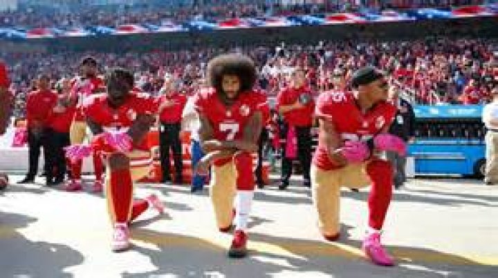 Eli Harold, Colin Kaepernick, Eric Reid. San Francisco 49ers outside linebacker Eli Harold, left, quarterback Colin Kaepernick, center, and safety Eric Reid kneel during the national anthem before an NFL football game against the Dallas Cowboys in Santa Clara, Calif., . From gambling suspensions of Paul Hornung and Alex Karras in the 1960s to Colin Kaepernick and other players kneeling during the national anthem, the NFL always seems to overcome controversies NFL at 100 Scandals Football, Santa Clara, USA - 02 Oct 2016