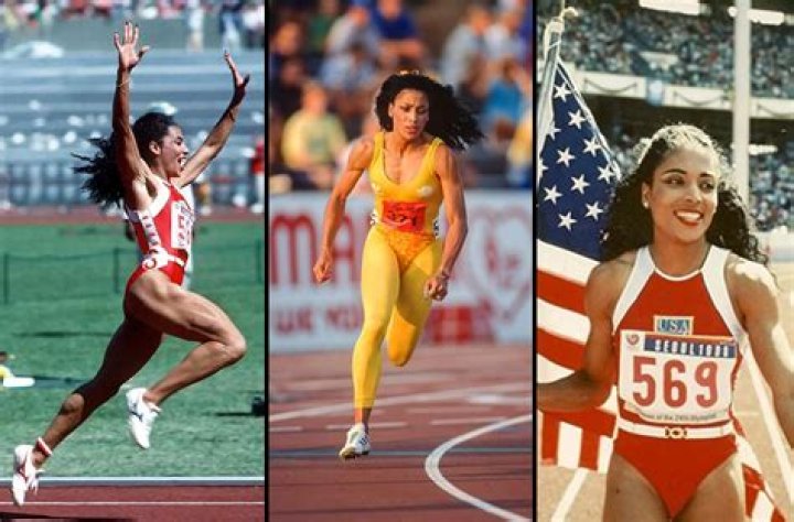Flo-Jo running in a one-legged catsuit