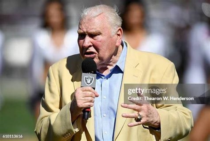 Former Oakland Raiders head coach John Madden speaks before unveiling a Pro Football Hall of Fame bust for former quarterback Ken Stabler at a ceremony during halftime of an NFL football game between the Oakland Raiders and the Atlanta Falcons in Oakland, Calif Falcons Raiders Football, Oakland, USA - 18 Sep 2016