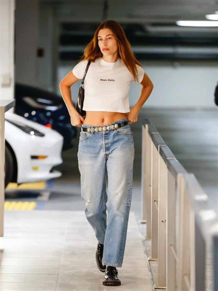 Hailey Bieber In White Crop Top