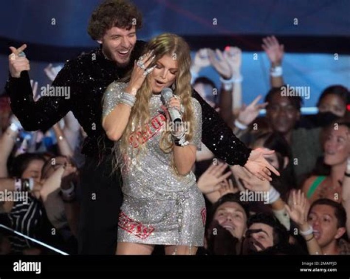 Jack Harlow, background, and Fergie perform "First Class" at the MTV Video Music Awards at the Prudential Center, in Newark, N.J2022 MTV Video Music Awards - Show, Newark, United States - 28 Aug 2022