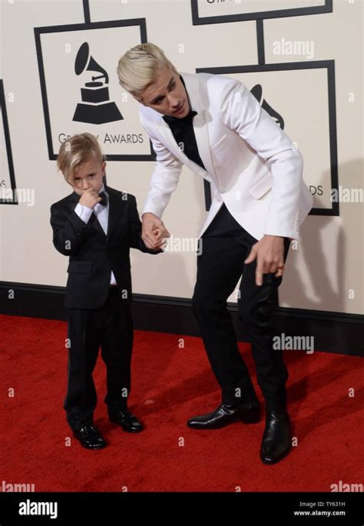 Jaxon Bieber, left, and Justin Bieber arrivesat the 58th annual Grammy Awards at the Staples Center, in Los Angeles The 58th Annual Grammy Awards - Arrivals, Los Angeles, USA