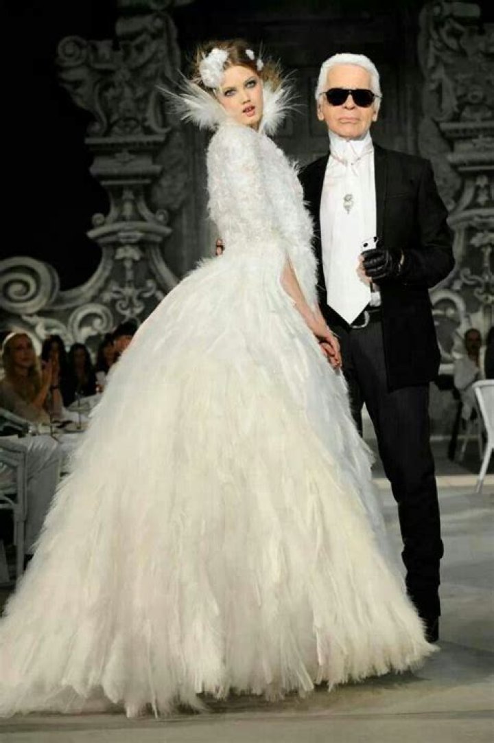 Lindsey Wixon and Karl Lagerfeld at Paris Fashion Week