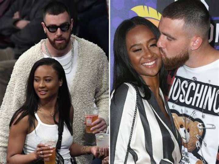 (L-R) Kayla Nicole and Travis Kelce arrives at the Nickelodeon's Kids' Choice Sports 2018 held at the Barker Hangar in Santa Monica, CA on Thursday, July 19, 2018. (Photo By Sthanlee B. Mirador/Sipa USA)(Sipa via AP Images)