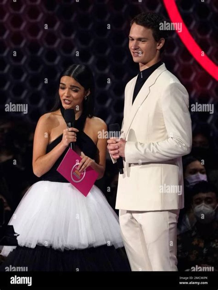Rachel Zegler, left, and Ansel Elgort present the award for favorite rock artist at the American Music Awards on at Microsoft Theater in Los Angeles 2021 American Music Awards - Show, Los Angeles, United States - 21 Nov 2021