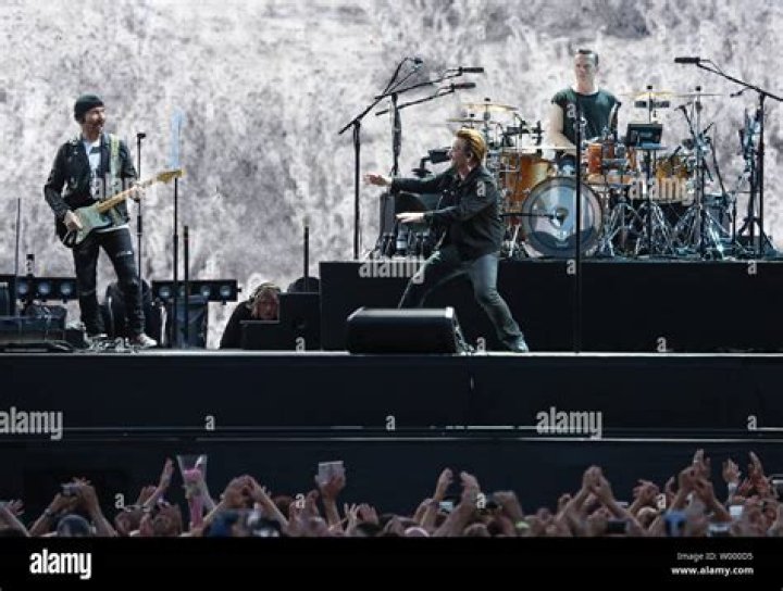 The Edge (L), Bono (C) and Adam Clayton of the Irish band U2 perform during the first of their four concerts at the Assago Forum in Milan, Italy, 11 October 2018.U2 in concert in Milan, Italy - 11 Oct 2018