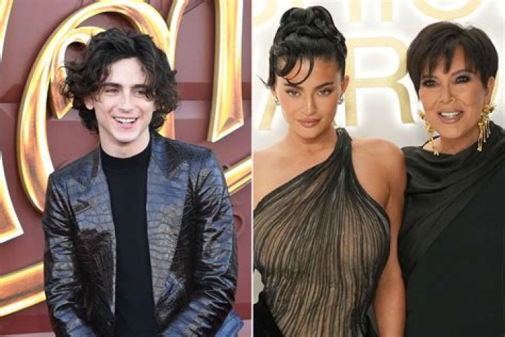 Timoth&eacute;e Chalamet and Kylie Jenner at the 81st Golden Globe Awards held at the Beverly Hilton Hotel on January 7, 2024 in Beverly Hills, California. (Photo by Christopher Polk/Golden Globes 2024/Golden Globes 2024 via Getty Images)