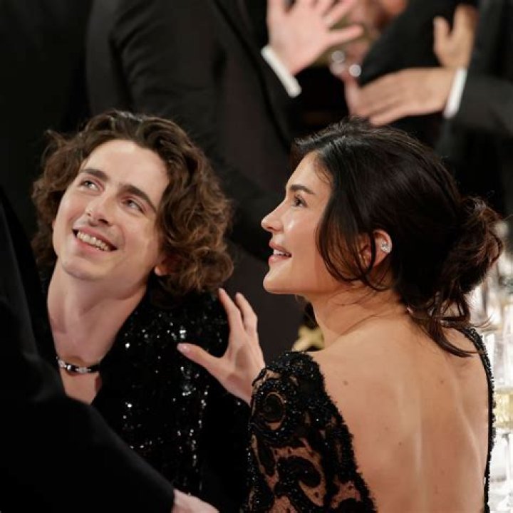 Timothee Chalame and Kylie Jenner at the 81st Annual Golden Globe Awards, airing live from the Beverly Hilton in Beverly Hills, California on Sunday, January 7, 2024, at 8 PM ET/5 PM PT, on CBS and streaming on Paramount+. Photo: Francis Specker/CBS &copy;2024 CBS Broadcasting, Inc. All Rights Reserved.