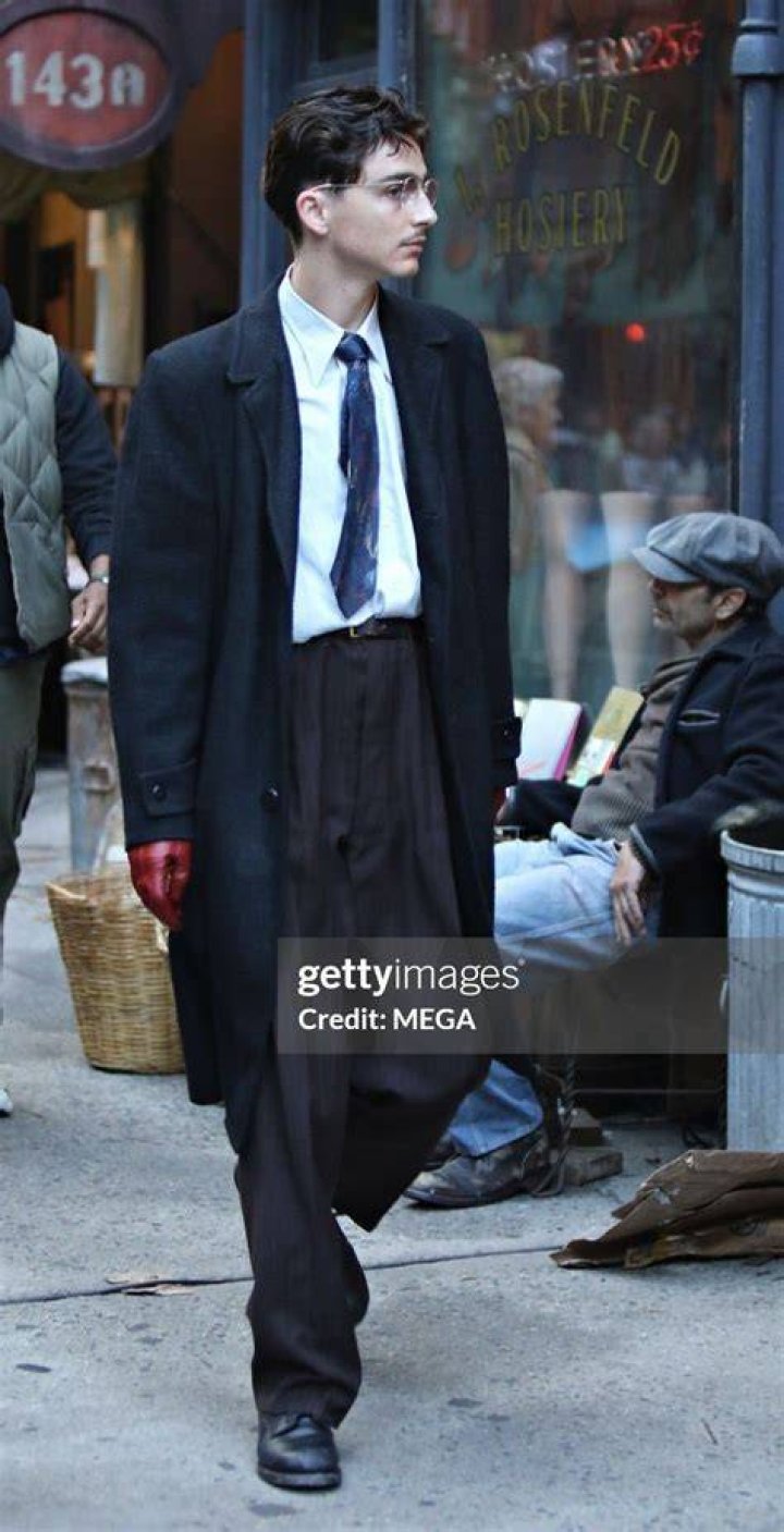 Timothee Chalamet is seen on the set of "A Complete Unknown"
